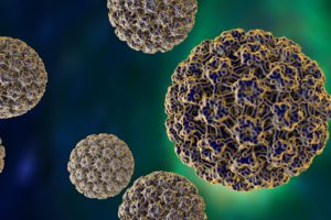 HPV virus met kleurige achtergrond